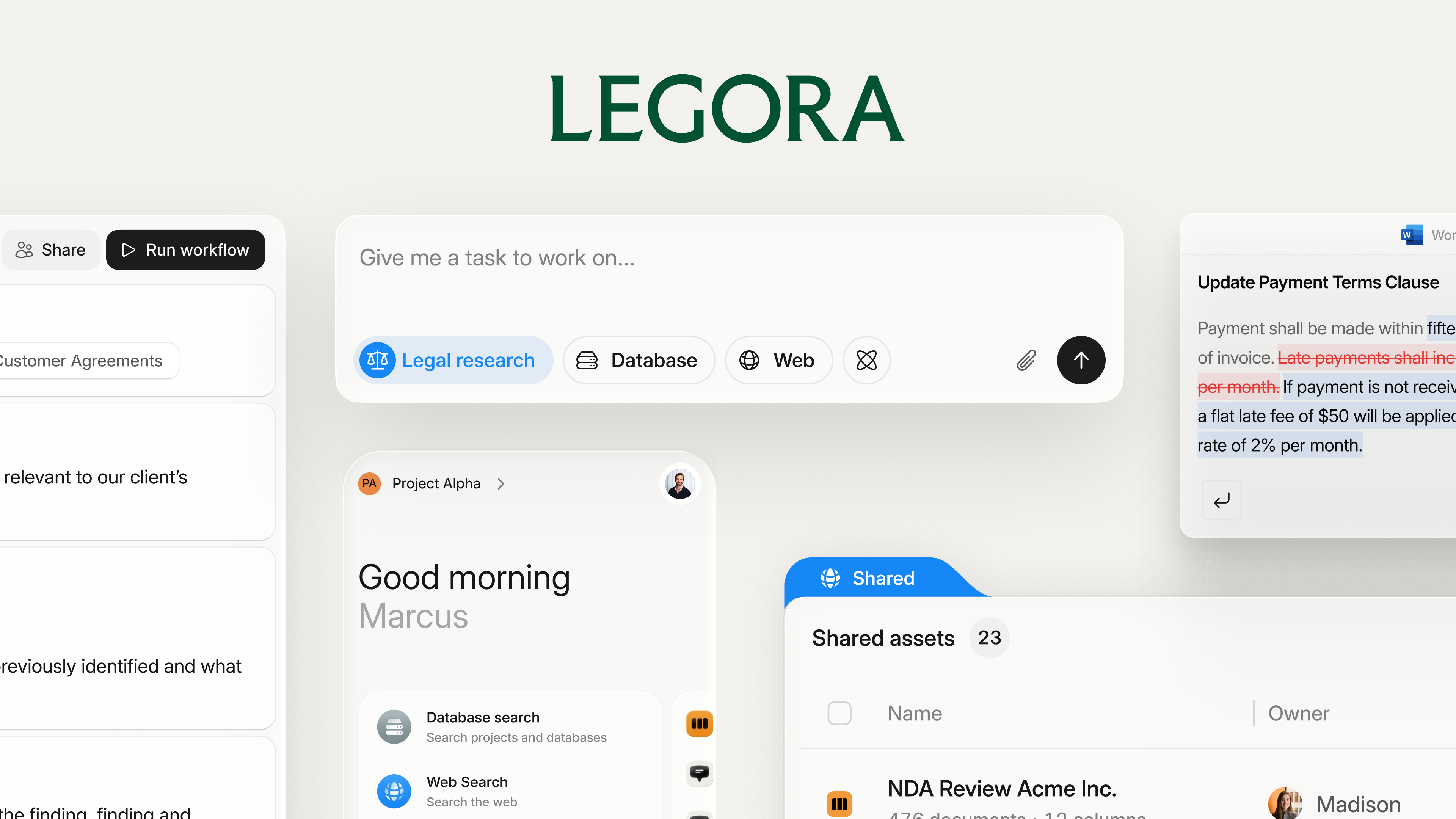 Legora Interface Legora | Datasite Marketplace